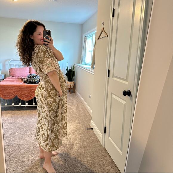 D’ascoli Brown Pink Embroidered Kaftan Maxi Dress Medium - Picture 2 of 16